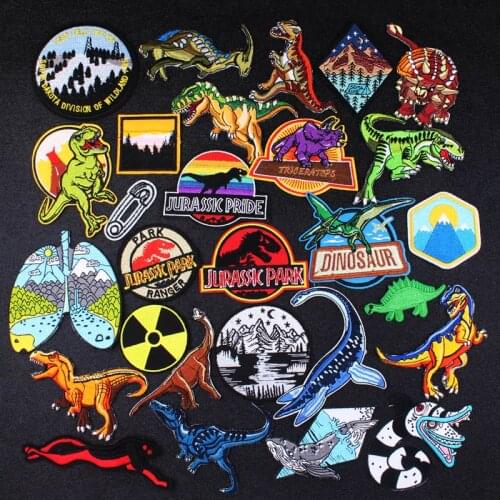 Embroidery Patch Jurassic Park Embroidered Patches For Clothing Lung Scenery Iron On Patches For Clothes Stripe Patch On Clothes