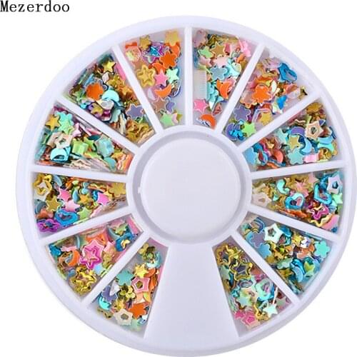 Mix Sizes Colorful Shiny Sequins Nail Art Glitter Star Moon Love Heart Design 3D DIY Nail Art Jewelry Rhinestones Manicure Tools