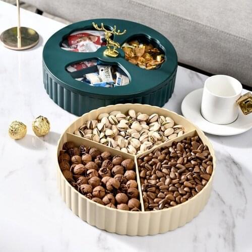 Nordic Style Luxury Plastic Snack Serving Tray with Transparent Cover Household Dry Fruit Nuts Storage Box with Elk Handle