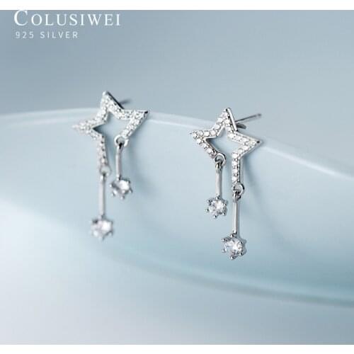 Colusiwei Fashion 925 Sterling Silver Irregular Star Drop Earring Tassel Sparkling Zircon Earring for Women Korean Style Jewelry