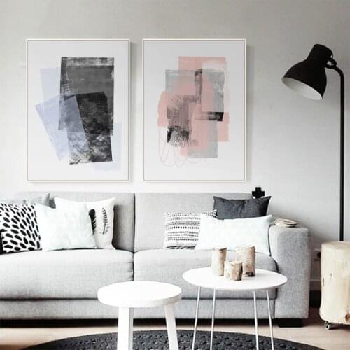 Nordic Style Coral Pink yellow Geometric Art Canvas Abstract Painting Wall Art Poster and Print Picture Modern Home Decoration