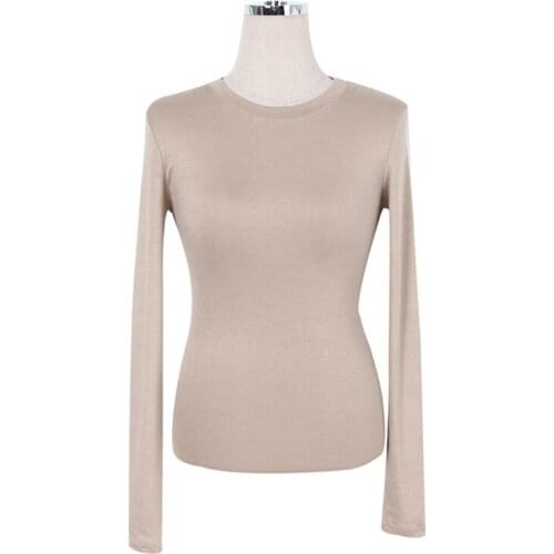 Slim Sexy Solid T Shirt Women Cotton Elastic Basic T-shirts Female Casual Tops Long Sleeve Thin T-shirt see through korean Tees