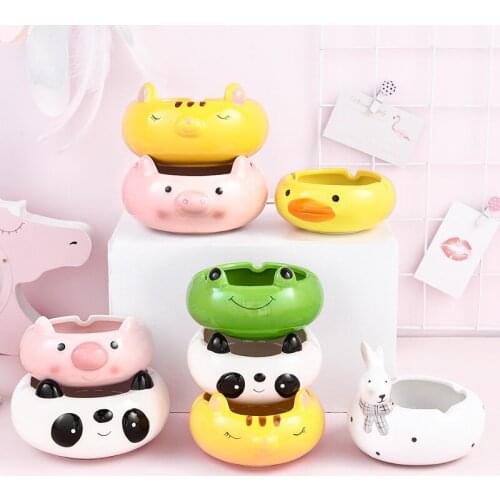 Creative personality trend girl home living room coffee table bedroom cute Korean cartoon ceramic ashtray decoration LX122210