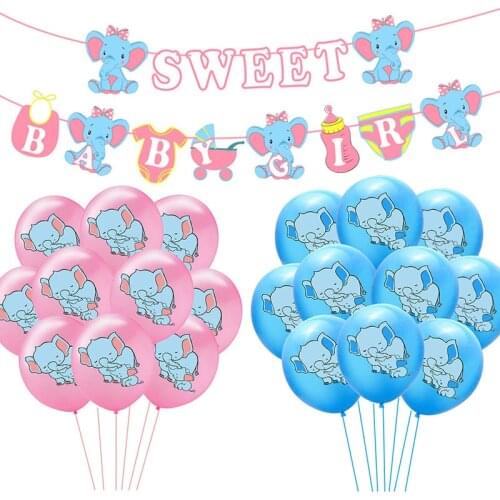 Baby Party Decorations Cute Elephant Balloons Baby Shower Elephant Banner Baptism DIY Decor Oh Baby Boy Girl Birthday