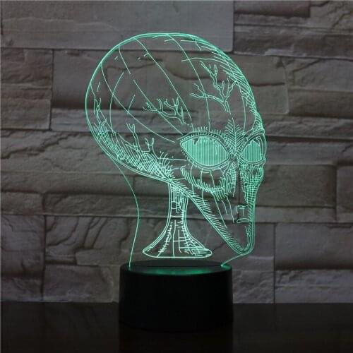 Alien Head 3D Vision Illusion Unique Lamp Acrylic Night Light With Touch Switch Luminaria Table Lamp 7Colors Changing Deco Gift
