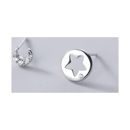 Star Moon Stud Earring For Women 2021 Simple New Creative Asymmetry Hollow Geometry Ear Rings Pavé Crystal Crescent Lady Jewelry