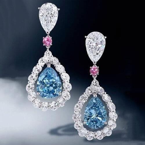 Fashion Water Drop Blue Cubic Zirconia Crystal Earrings For Women Party Wedding Jewelry Gift Luxury Brand Zircon Ornament Z4M386