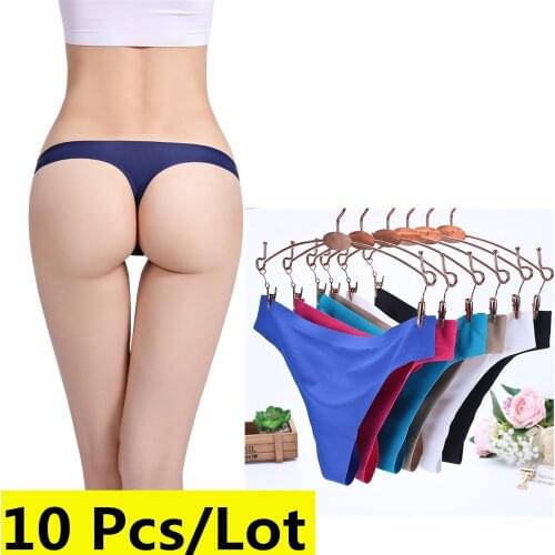 10Pcs/Lot Womens G-String Thong Low-Rise Panties String Underwear Seamless Ultrathin Sexy Women Briefs Plus Size Lingerie