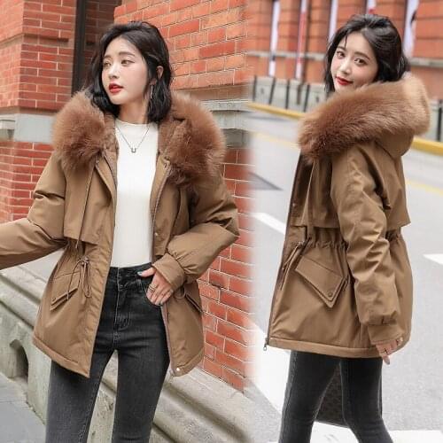 Beardon Winter Women Parkas Cotton Short Ladies Fur Lining Warm Jacket Hooded Snow Wear Clothing Women Slim Fashion Coat