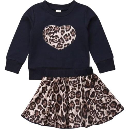 1-6Years Kid Toddler Baby Girl Winter Clothes Leopard Sweatshirt Tops Dress Skirt Outfits