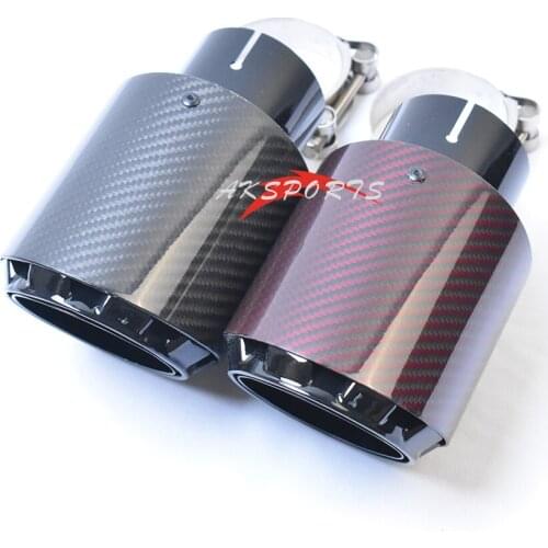 1PC Universal Three Layer Black Exhaust Pipe Twill Glossy And Red Fiber Carbon Car Muffler Tip For Cayenne