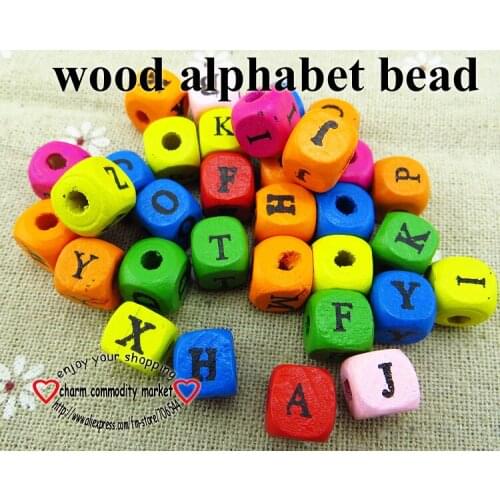 100pcs mixed color clothes charms wood cube letter series beads cloth accessory fits cartoon HANDMADE DIY SERIES WJA-051