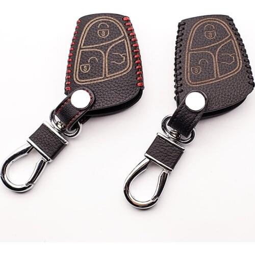 3 buttons Leather Key Case Cover fbo Remote For Mercedes Benz C And S ML CLK SLK CLS Class Protective Key Holder Key Chain shell