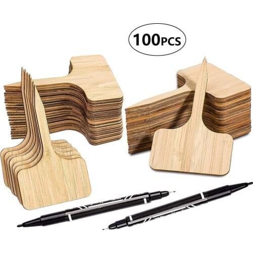 50/100pcs/lot T-Type Bamboo Plant Labels Eco-Friendly Wooden Plant Sign Tags for Nursery Pots Garden Plant Seedling Mark Tools