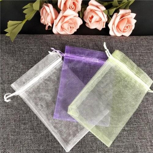 50pcs Jewelry Gift Bags 12*17CM White Organza Jewelry Popular Small Drawstring Gift Bags Cheap Wedding Gift Tulle Favor Sack 5Z