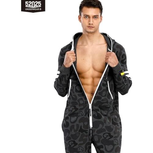 52025 Mens Hooded Camouflage Jumpsuit One Piece Pajamas Cotton Homewear Home Suit Hooded Pajamas Set Onepiece Lounge-Onesie