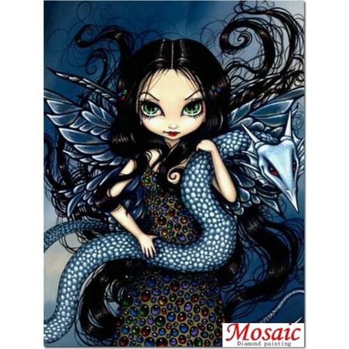 Diamond Embroidery Diy Fairy Cartoon Big Eyes Girl Dragon Mosaic 5D Rhinestones Diamond Painting Animal Cross Stitch Decoration