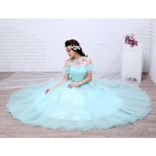 Freeship light blue flower embroidery ruffle collar ball gown medieval dress Renaissance Gown queen dress Victoria Belle ball