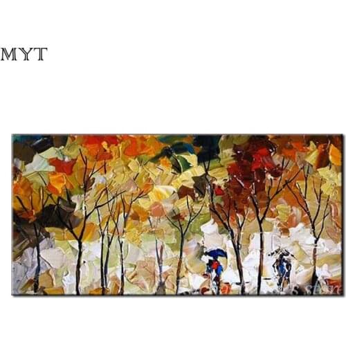 Large Size Wall Art handmade Abstract Color person under the fall trees Oil Painting Wall Decor Painting Wall Picture no frame