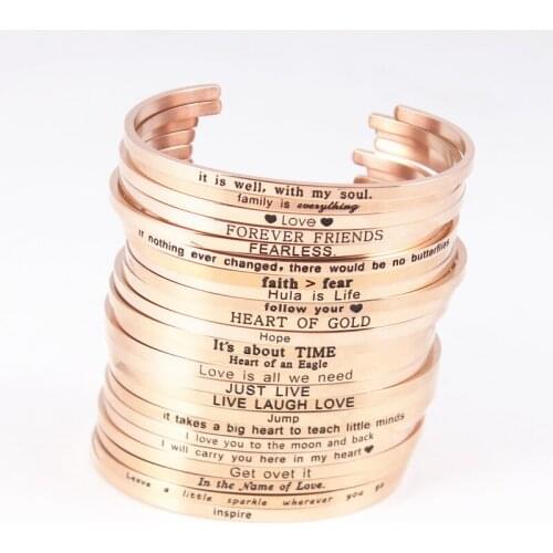 Random Fation Rose Gold Stainless Steel Positive Inspirational Bracelet Engraved Quote Mantra Bracelets & Bangles for Women