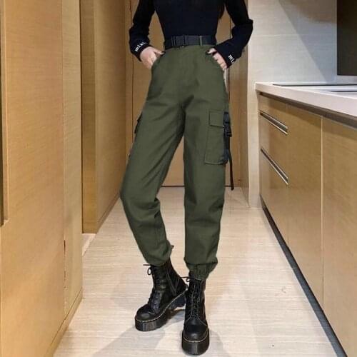 Black Cargo Pants Women Jogges High Waist Casual Punk Funny Pants Loose Harajuku Sweatpants Hip Hop Women Trousers With Belt