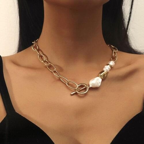 KMVEXO Baroque Irregular Pearl Necklaces for Women Collares Punk Metal Beads OT Toggle Clasp Chokers Necklace Wedding Jewelry