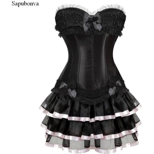 Corset Dress for women plus size zip and Skirt Set Lace up Tutu Corselet Overbust Bustiers Lingerie Red Black Costume Vintage