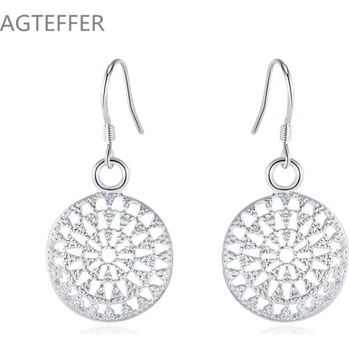 AGTEFFER 925 Sterling Silver Round Earrings For Women Wedding Jewelry Retro Earrings