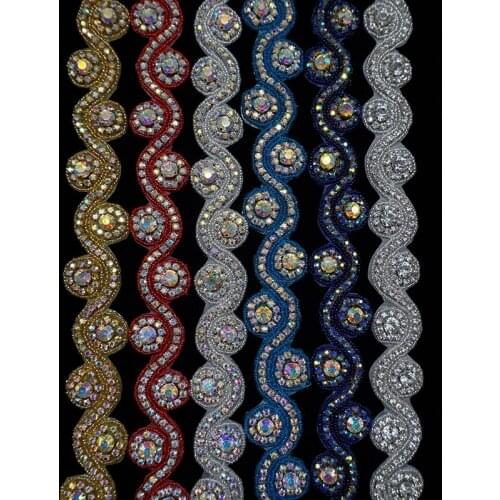 Cusack 1 yard 1.0 inch Crystal Rhinestone Appliques Trims for Wedding Dresses Headband Shoes Iron on Handmade DIY Crafts 7 Color