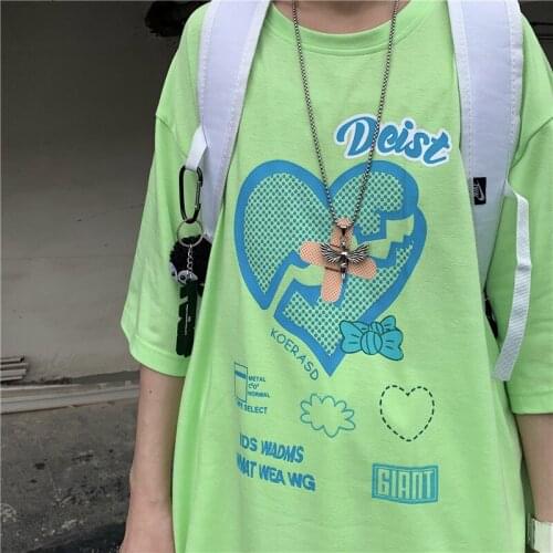 Summer new Korean style loose and versatile personality peach heart fried street short-sleeved T-shirt