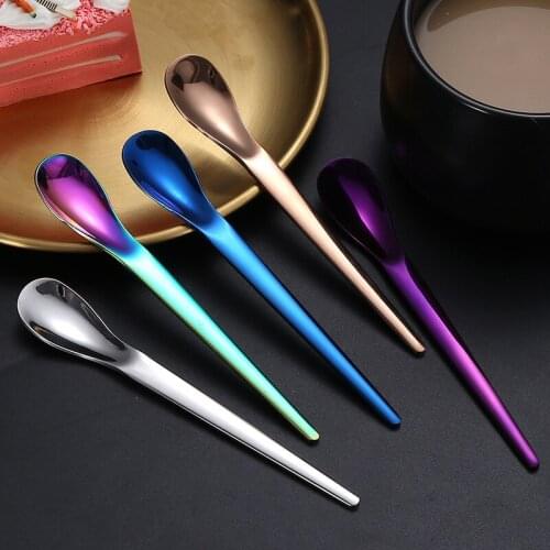 Homir 304 Stainless Steel Rainbow Ice Spoons With Long Handle Mirror Polished Mixing Stirring Drink Ice Cream Dessert Tea Spoon