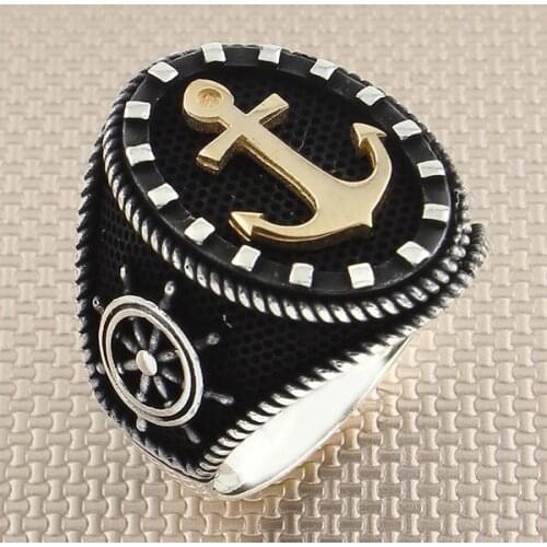 Anchor Motif Sterling Silver Ring Rudder Model Sailor Ring For Men Made in Turkey