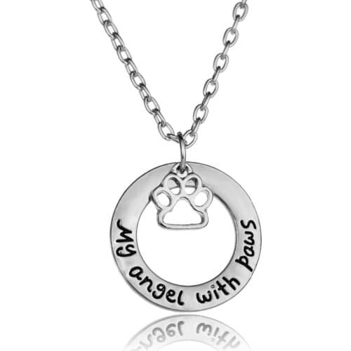 My Angel With Paws Pendant Chain Necklace Dog Paw Footprint Pet Memorial Round Fashion New Hot Jewelry Gifts For Pet Lover Man