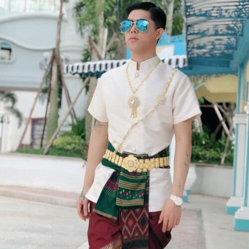 Thailand Traditional Clothing for Men Short Sleeves Summer Laos Ahom Shan Thai Customes Asian Clothes Ethnic Style Men Thailand