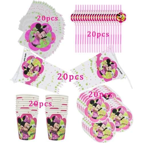40/80/81/100PCS Disney Minnie Mouse Baby Shower Party Decoration Birthday Sets Banner Straw Giftbag Cup Plate Supplies For Kids