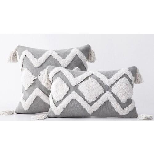 Farmhouse Embroidery Geometry Throw Pillow Case Nordic Cushion Cover Countryside Style Rustic Handmade Throw Pillow Hold Pillow