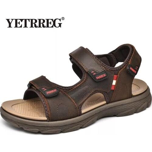 New Summer Genuine Leather Mens Sandals Lightweight Mens Shoes Outdoor Comfortable Beach Sandals Fashion Casual Shoes Sneakers