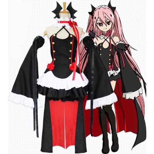 New Anime Owari No Seraph Of The End Krul Tepes Wigs Cosplay Costumes Lolita Dress Vampire Uniforms 6Pcs/Set For Halloween Party