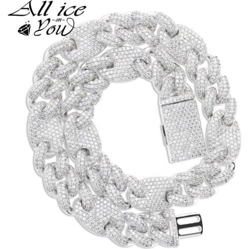 ALLICEONYOU 12&16&20mm Miami Box Clasp Cuban Link Chain Necklace Iced Out Cubic Zirconia Bling Hip Hop for Men Jewelry Gift
