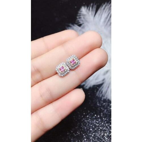 Natural Sri Lanka Ceylon Pink Sapphire Earrings Romantic Gift Fine Jewelry 2.5x2.5mm