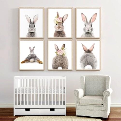 Nordic Animal Rabbit Canvas Poster Nursery Rabbit Wall Painting Art Print Photo Child Bedroom Decoration Baby Home Decoration