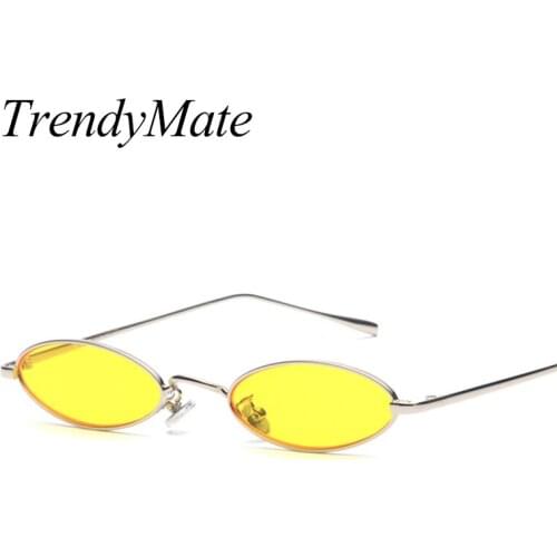 TrendyMate Trending Women Small Oval Sunglasses Fashion Metal Frame Men Clear Red Yellow Lens Shades Sun Glasse UV400 1282T