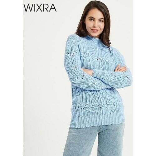 Wixra Womens Sweater Pullovers Thick Casual Turtleneck Solid Autumn Winter Female Knitted Hollow Out Long Sleeve Jumpers