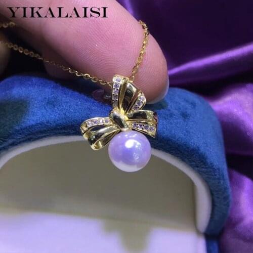 YIKALAISI 925 Sterling Silver Natural Freshwater Pearl Jewelry For Women 8-9mm Round Pearl Bow Pendants Necklaces Wholesale