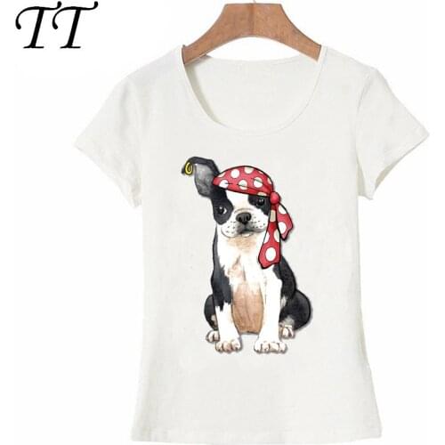 Funny Boston Terrier Pirate T-Shirt summer cute Women t-shirt maiden short sleeve novelty design girl Tops ladies casual Tees