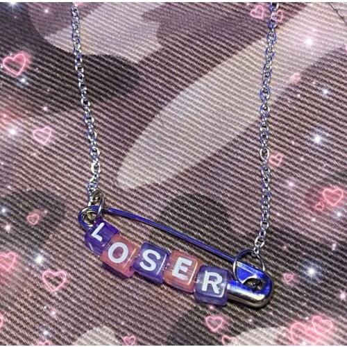 Funny Loser Letter Pins Cube Transparent Pendant Necklace For Women Girl Friends Cool Unique Punk Geometric Choker Necklace 2020
