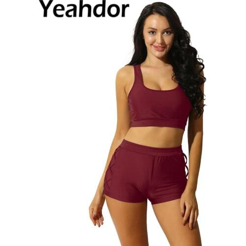 Women Summer Two Pieces Swimwear Bathing Suit Sporty Bikini Swim Tops and Boyshorts Bottoms Swimsuit Beachwear Swimming Outfit