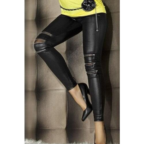 Womens Faux Leather Stretch Skinny Pencil Pants Zipper Decoration