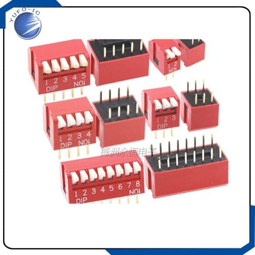10PCS 2P 3P 4P 5P 6P 8P 10P bits 2.54mm DIP switch/digital toggle switch red 2/3/4/5/6/8/10 right angle side Position