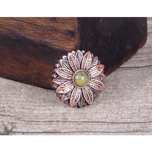10PC 30*30MM Flower Shoes Bag Concho with Beige Turquoise Center Antique Copper